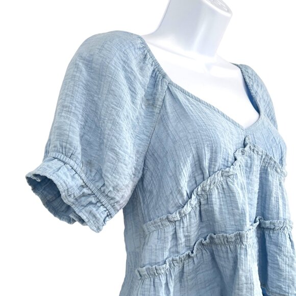 Urban Romantics Babydoll Peasant Style Top Ruffle Detail Open Back Blue Size XS - Picture 4 of 9